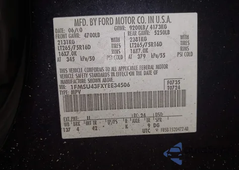 2000 Ford Excursion Limited z USA, uszkodzony, nr VIN 1FMSU43FXYEE34506